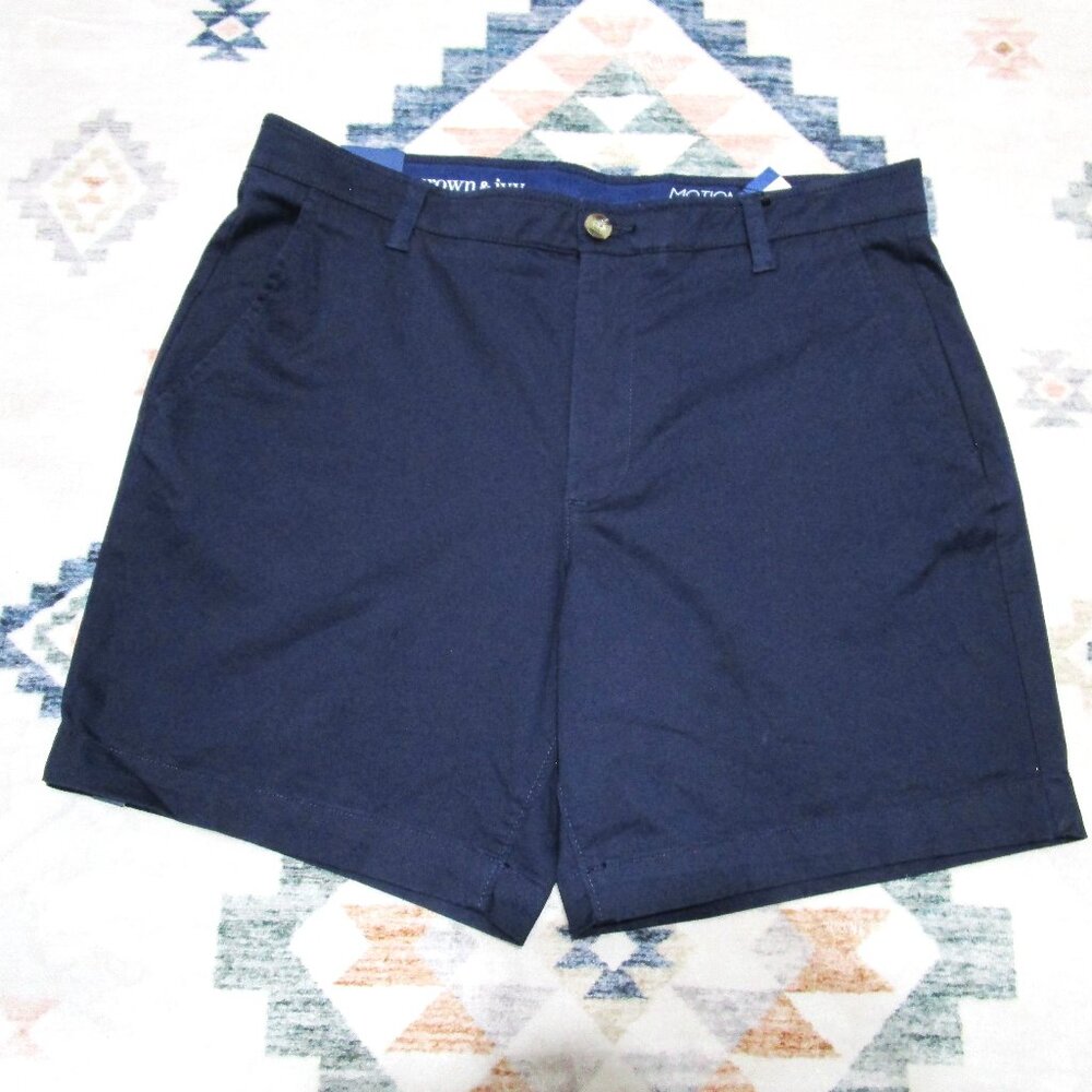 Crown & Ivy Mens Shorts SZ 36 Solid Navy Blue Motion Flex Nautical 7" Inseam NWT